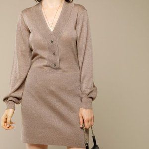 RARE Rouje Alma Gold Luxe sweater Dress Selena Gomez 34 XS